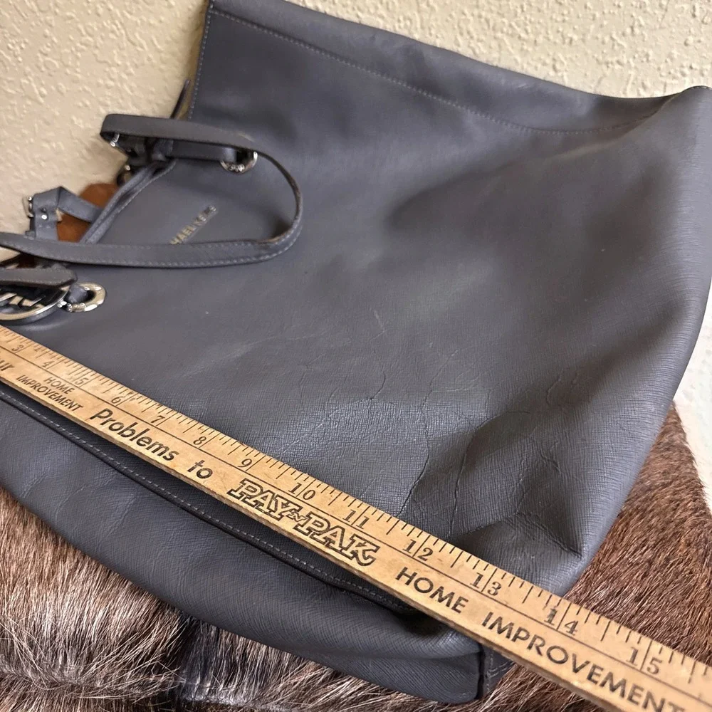 Michael Kors Jet Set Shoulder Tote‎ Bag Gray Saffiano Leather Purse READ
